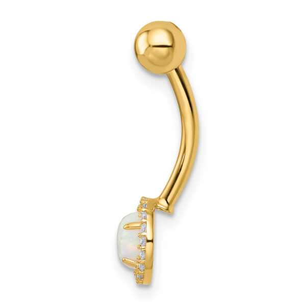 14k 14 Gauge Created Opal and CZ Belly Ring - Image 2