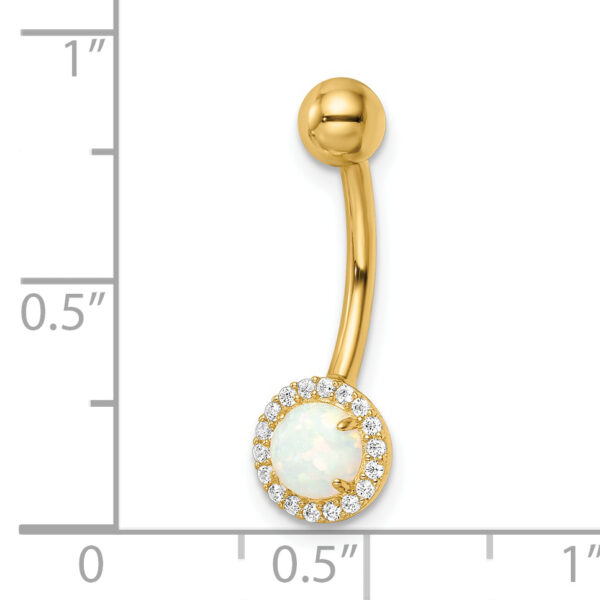 14k 14 Gauge Created Opal and CZ Belly Ring - Image 3