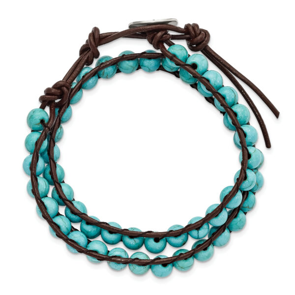 6mm Dyed Turquoise Leather Cord Multi Wrap Bracelet - Image 3