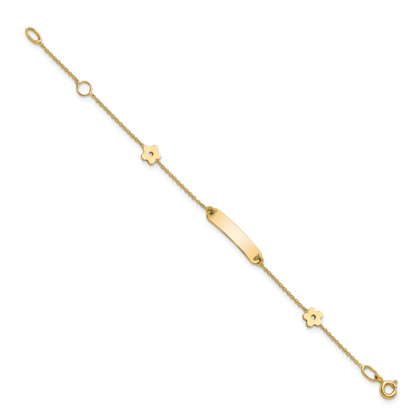 14K Polished ID with Flower Childrens Bracelet - Image 2