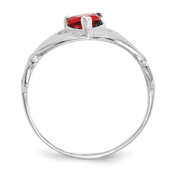 14k White Gold CZ January Birthstone Claddagh Heart Ring - Image 2