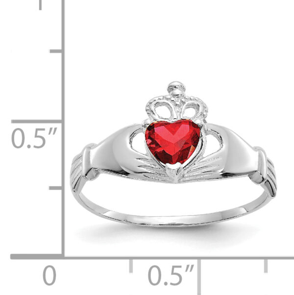 14k White Gold CZ January Birthstone Claddagh Heart Ring - Image 3