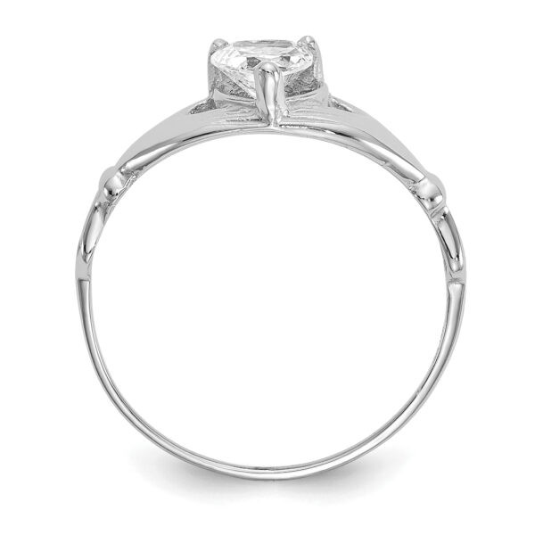 14k White Gold CZ April Birthstone Claddagh Heart Ring - Image 2