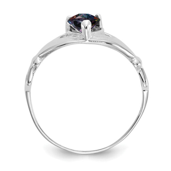 14k White Gold CZ June Birthstone Claddagh Heart Ring - Image 2