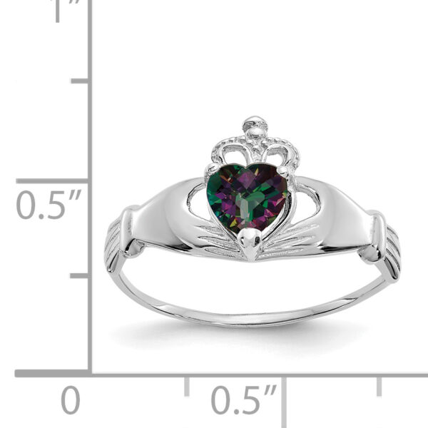 14k White Gold CZ June Birthstone Claddagh Heart Ring - Image 3