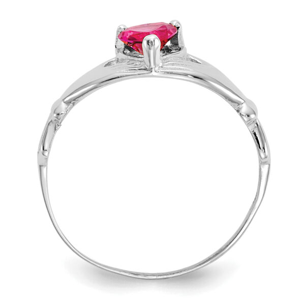 14k White Gold CZ July Birthstone Claddagh Heart Ring - Image 2