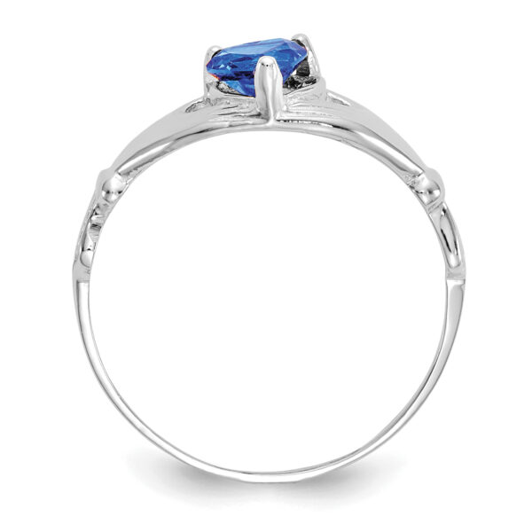 14k White Gold CZ September Birthstone Claddagh Heart Ring - Image 2