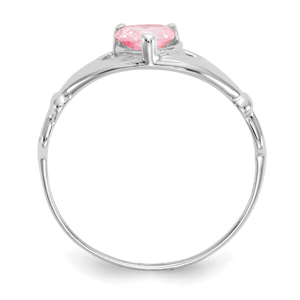 14k White Gold CZ October Birthstone Claddagh Heart Ring - Image 2