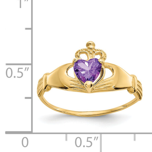 14k CZ February Birthstone Claddagh Heart Ring - Image 3