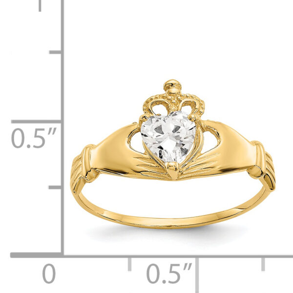 14k CZ April Birthstone Claddagh Heart Ring - Image 3