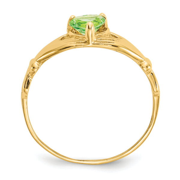 14k CZ August Birthstone Claddagh Heart Ring - Image 2