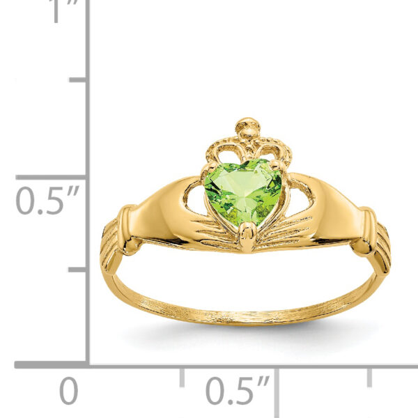 14k CZ August Birthstone Claddagh Heart Ring - Image 3