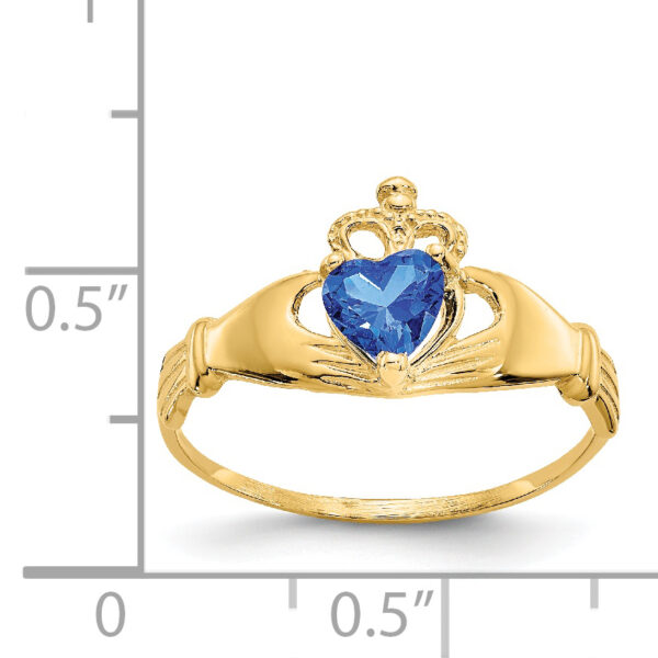 14k CZ September Birthstone Claddagh Heart Ring - Image 3