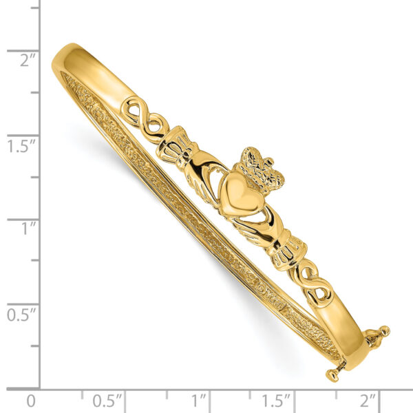 14k 4mm Diamond-cut Claddagh Hinged Bangle Bracelet - Image 3