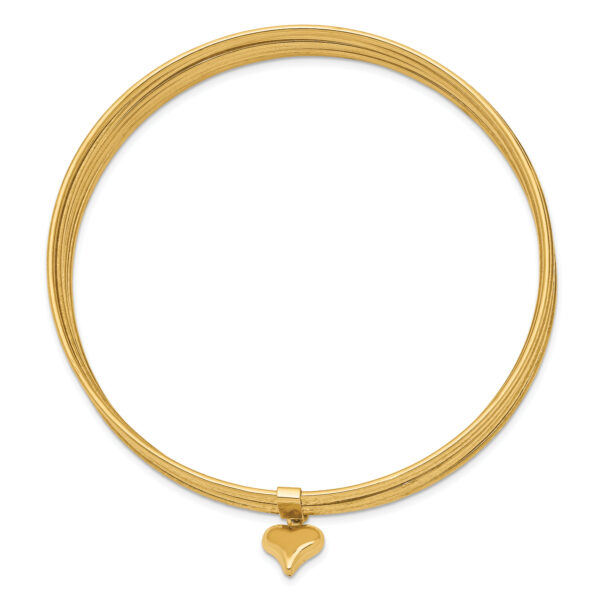 14K w/ Dangle Heart Set of 7 Slip-on Textured Bangles - Image 2