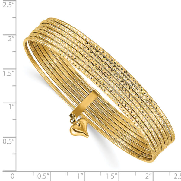 14K w/ Dangle Heart Set of 7 Slip-on Textured Bangles - Image 3