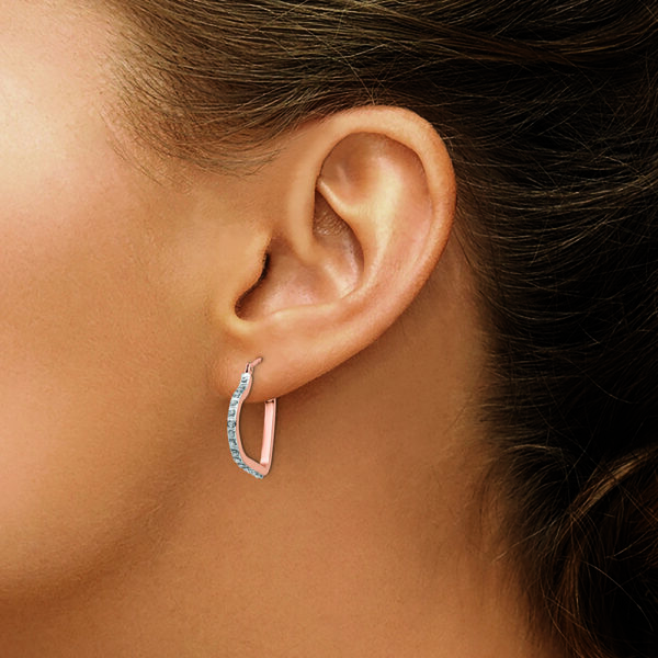 14k Rose Gold Diamond Fascination Heart Hoop Earrings - Image 3