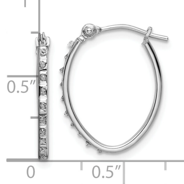 14k White Gold Diamond Fascination Oval Hoop Earrings - Image 2