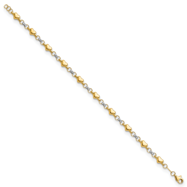 14K Two-tone Polished D/C Heart 7.5in Bracelet - Image 2