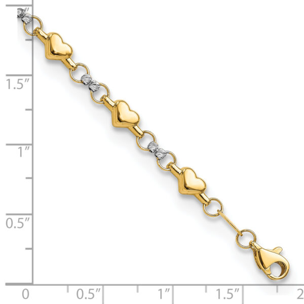 14K Two-tone Polished D/C Heart 7.5in Bracelet - Image 3