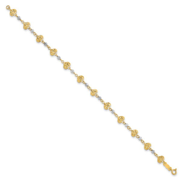 14K Two Tone D/C Heart Link Bracelet - Image 2