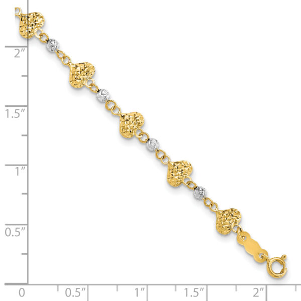 14K Two Tone D/C Heart Link Bracelet - Image 3