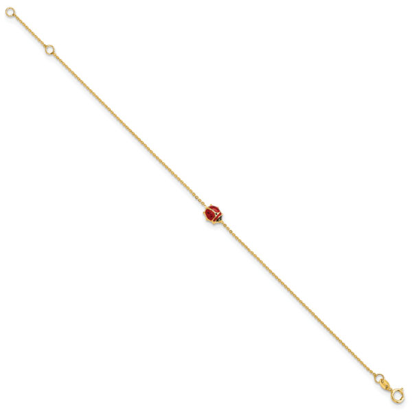 14k Polished Enameled Ladybug 6.5in w/.75in ext. Bracelet - Image 2