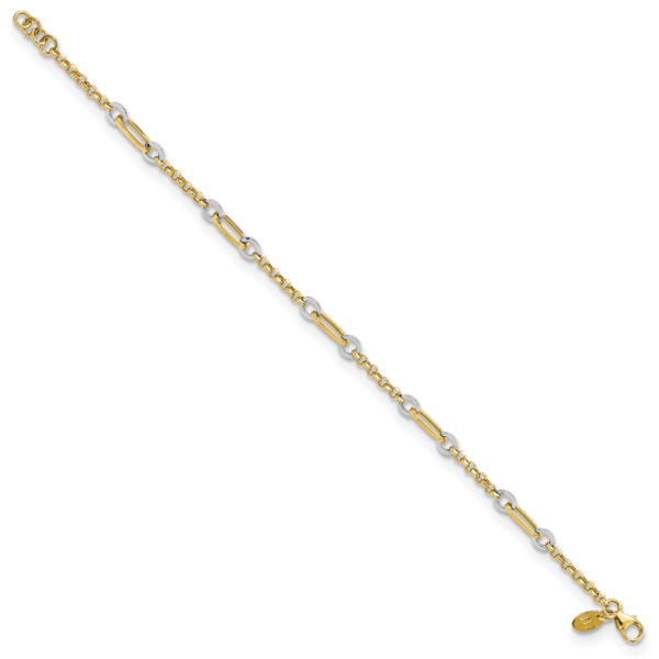 14K Two-tone Fancy Oval Link and Chain w/.5 in ext Bracelet - Image 2