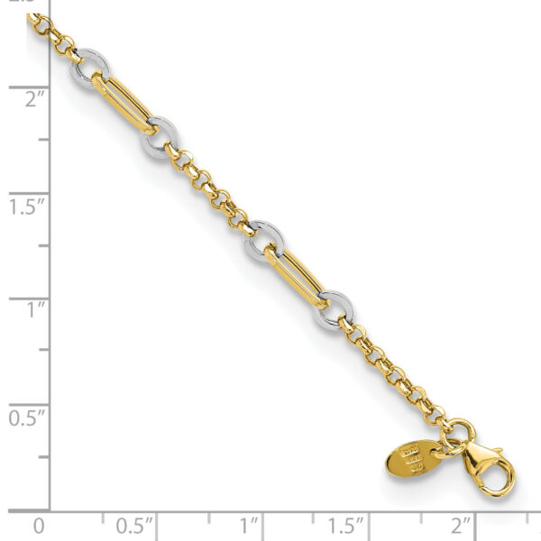 14K Two-tone Fancy Oval Link and Chain w/.5 in ext Bracelet - Image 3