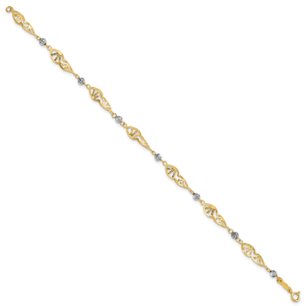14K Two Tone Fancy Link Diamond-Cut Bracelet - Image 2