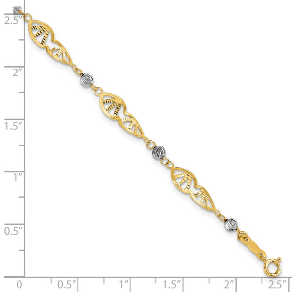 14K Two Tone Fancy Link Diamond-Cut Bracelet - Image 3