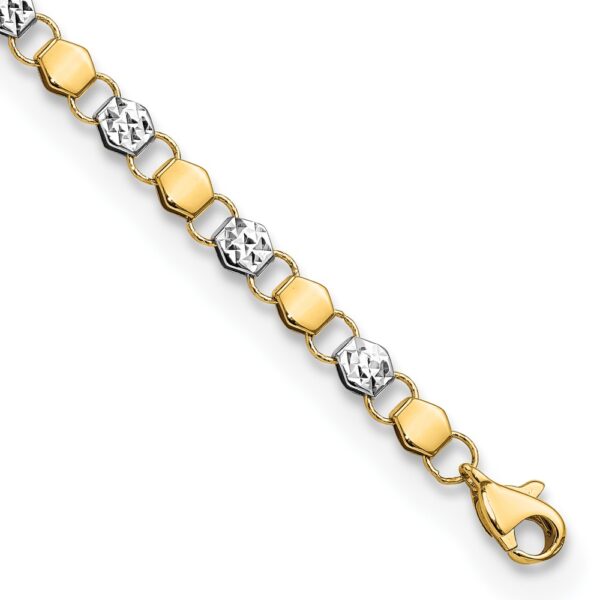 14K and White Rhodium D/C Fancy 7.5in Bracelet