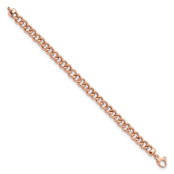 14K Rose Gold Polished And Textured Fancy Link Bracelet - Image 2