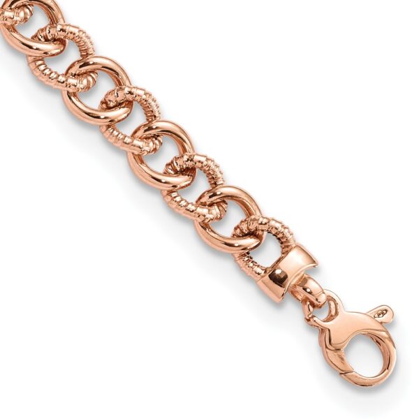 14K Rose Gold Polished And Textured Fancy Link Bracelet