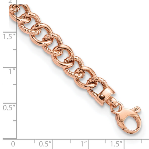 14K Rose Gold Polished And Textured Fancy Link Bracelet - Image 3