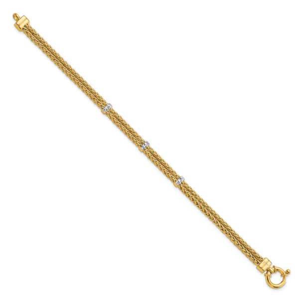 14K w/Rhodium Polished Double Wheat Chain Bracelet - Image 2