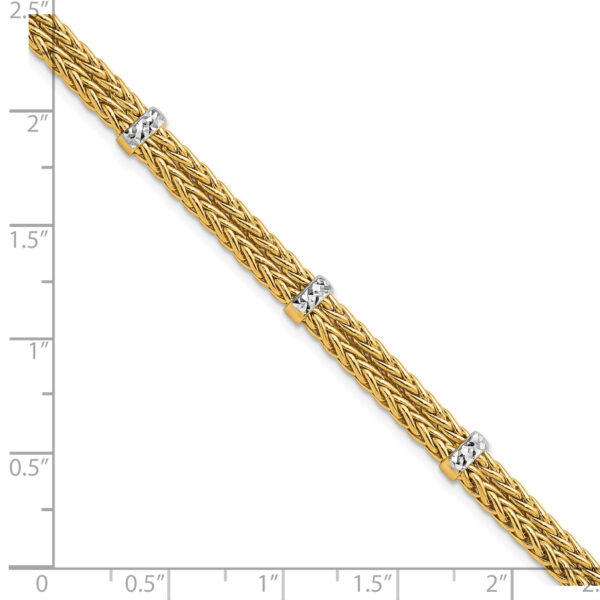 14K w/Rhodium Polished Double Wheat Chain Bracelet - Image 3