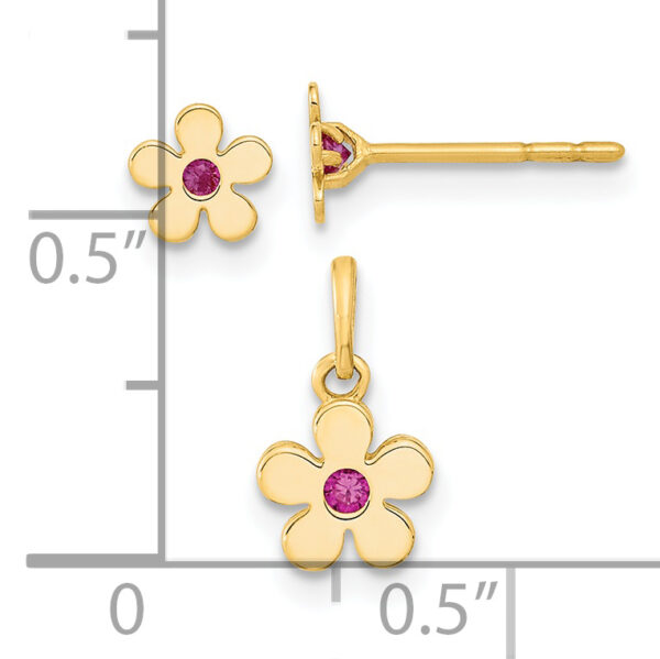 14K Madi K Polished CZ Flower Post Earrings and Flower Pendant Set - Image 3