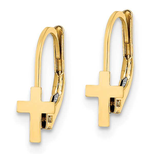 14K Madi K Polished Cross Leverback Earrings - Image 2