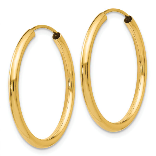 14k Polished Round Endless 2mm Hoop Earrings - Image 2