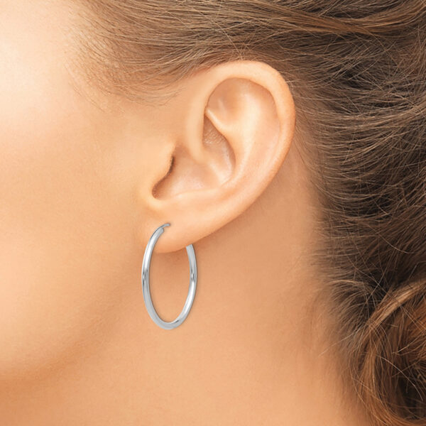 14k White Gold Polished Endless 2mm Hoop Earrings - Image 3