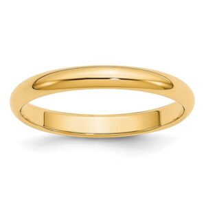 14KY 3mm Half-Round Wedding Band Size 6.5