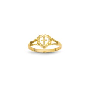 14K Diamond-Cut Childs Heart & Cross Ring