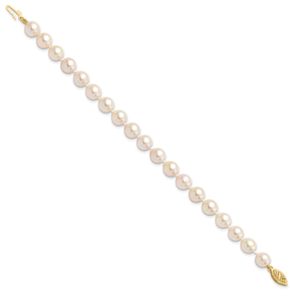 14k 7-8mm Round White Saltwater Akoya Cultured Pearl Bracelet - Image 2