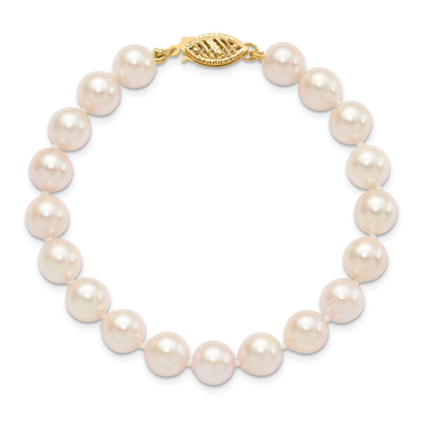 14k 7-8mm Round White Saltwater Akoya Cultured Pearl Bracelet - Image 3