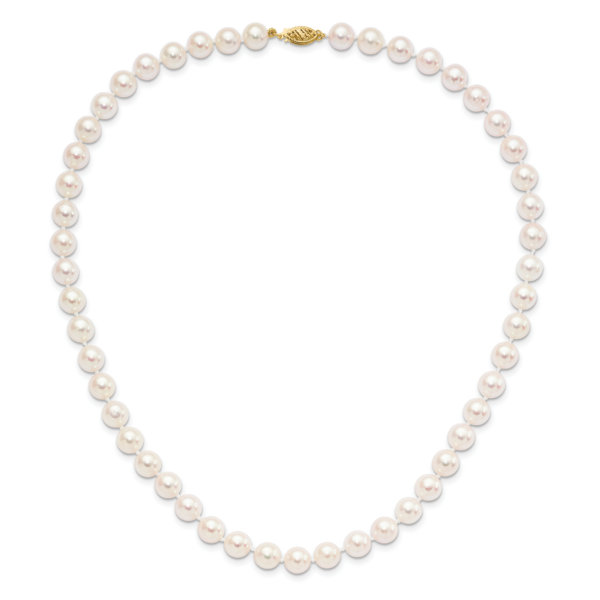14k 8-9mm Round White Saltwater Akoya Cultured Pearl Necklace - Image 3