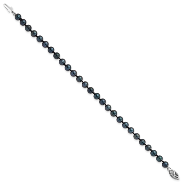 14k White Gold 5-6mm Round Black Saltwater Akoya Cultured Pearl Bracelet - Image 2