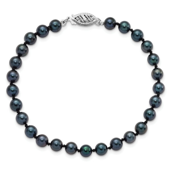 14k White Gold 5-6mm Round Black Saltwater Akoya Cultured Pearl Bracelet - Image 3
