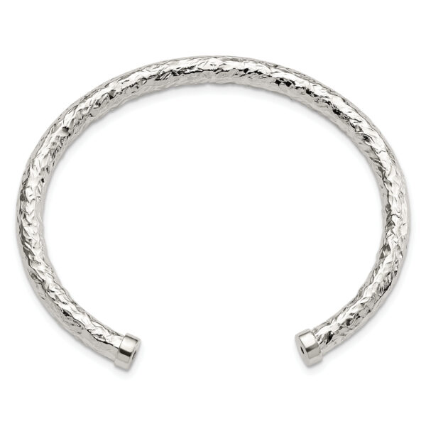 Sterling Silver Polished Textured Cuff Bangle - Image 2
