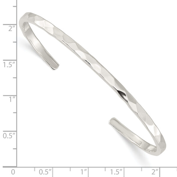 Sterling Silver Polished Hammered Cuff Bangle - Image 3
